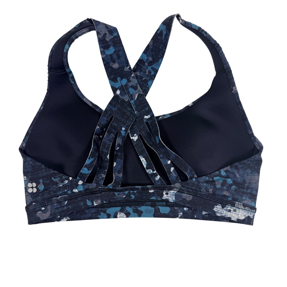 Sweaty Betty Blue Camo Multi Strap Cross Back Sports Bra Medium Gym - Picture 3 of 5